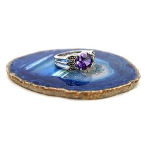 Art Deco Revival Sterling Silver Purple Tourmaline & Marcasite Ring